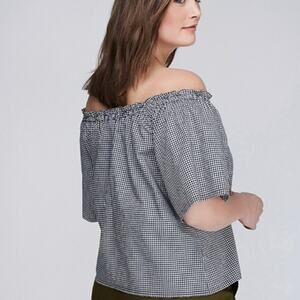 Lane Bryant Women's Black White Off the Shoulder Gingham Plus Size Top 26/28